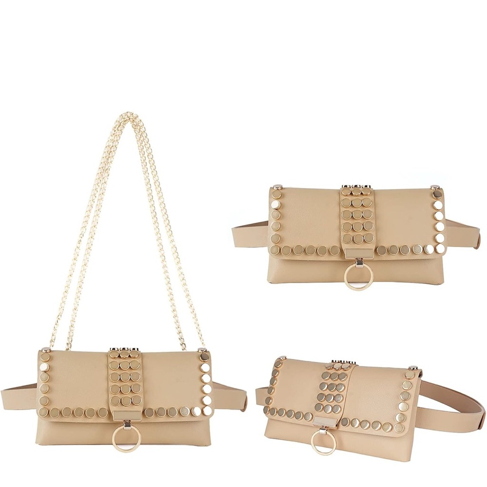 Chic Beige Clutch with Gold Chain